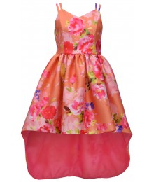 Bonnie Jean Iris & Ivy Orange Multi Floral Mikado Hi-Low Dress 